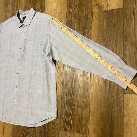 Tommy Bahama Linen Textured Long Sleeve Button Up Plaid Check Shirt Men XL Gray - Picture 7 of 7